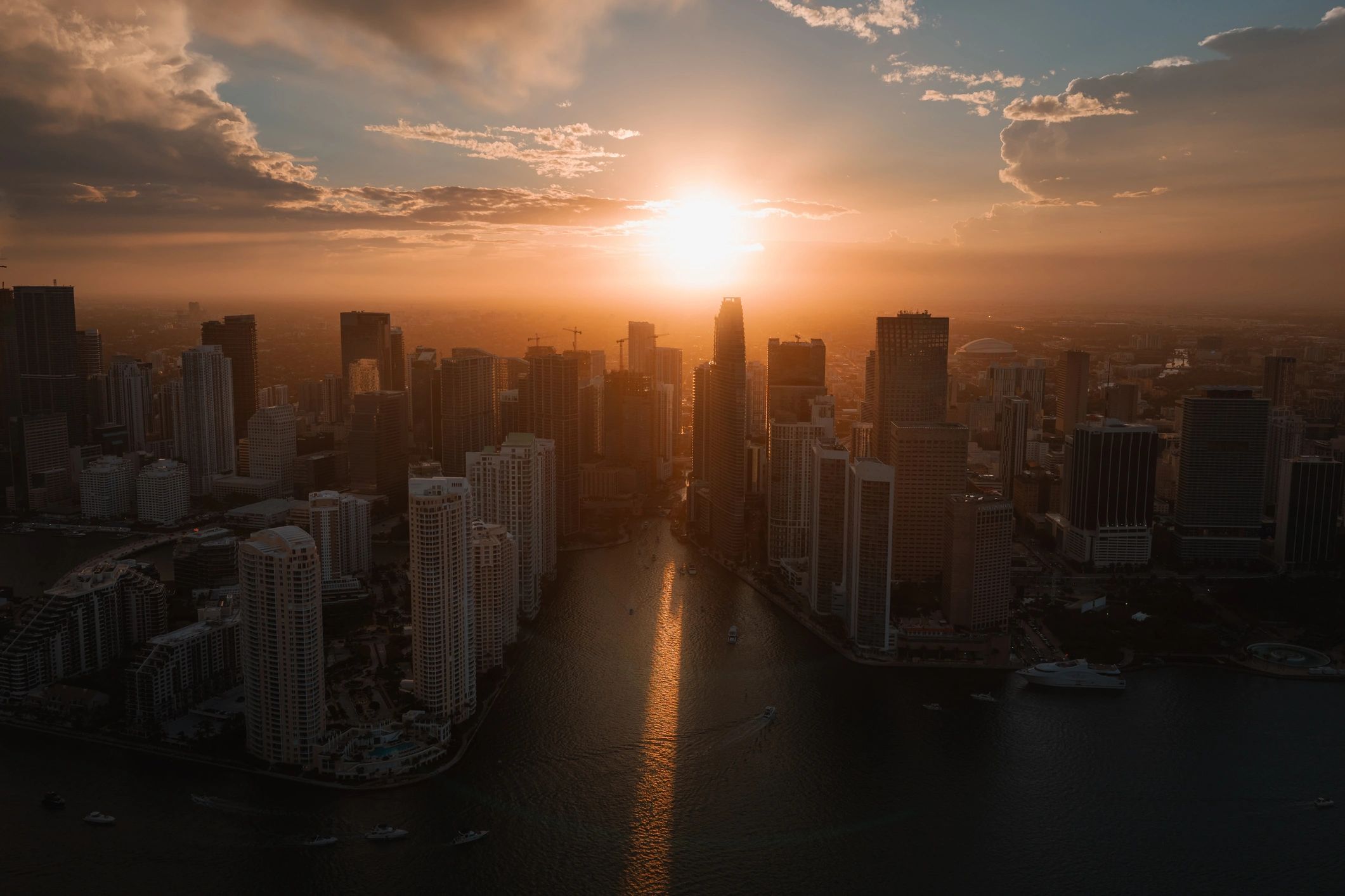 Miami skyline and waterfront at golden hour